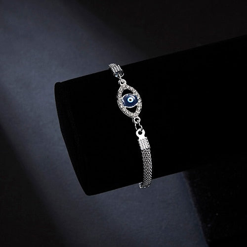 Luxury Silver Plated CZ Crystal Blue Evil Eye Bracelet Turkish Lucky Hand Heart Butterfly Charm Bracelet for Women Men Jewelry