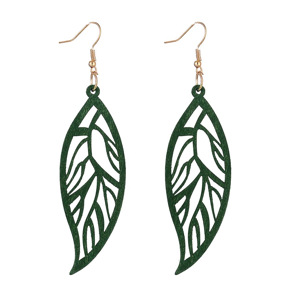 Boho Hollow Wood Pattern Leaf Pendant Earrings