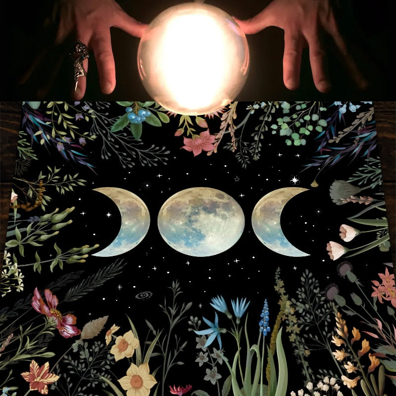 Celestial Flower Triple Moon Altar Cloth