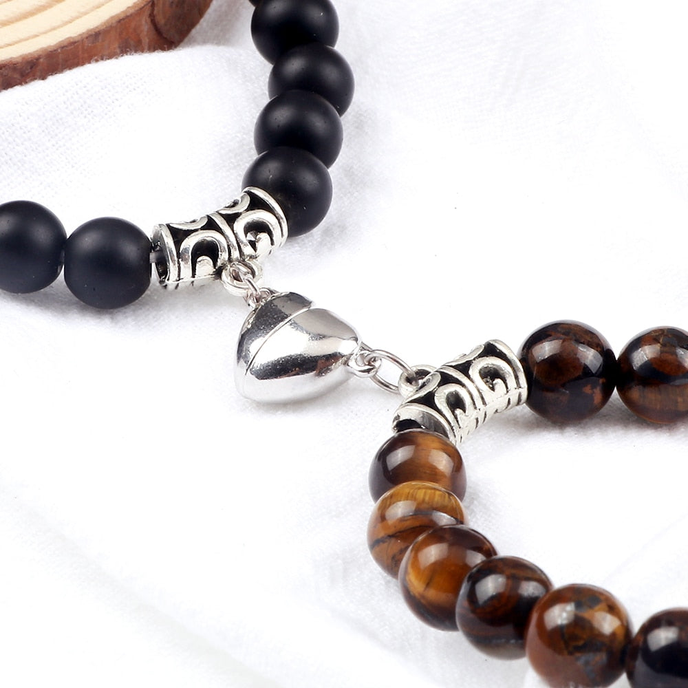 2pcs/set Natural Stone Beads Bracelet for Lovers Heart Magnet Attraction