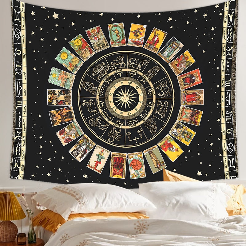 Tarot Card Mandala Tapestry Wheel of the Zodiac