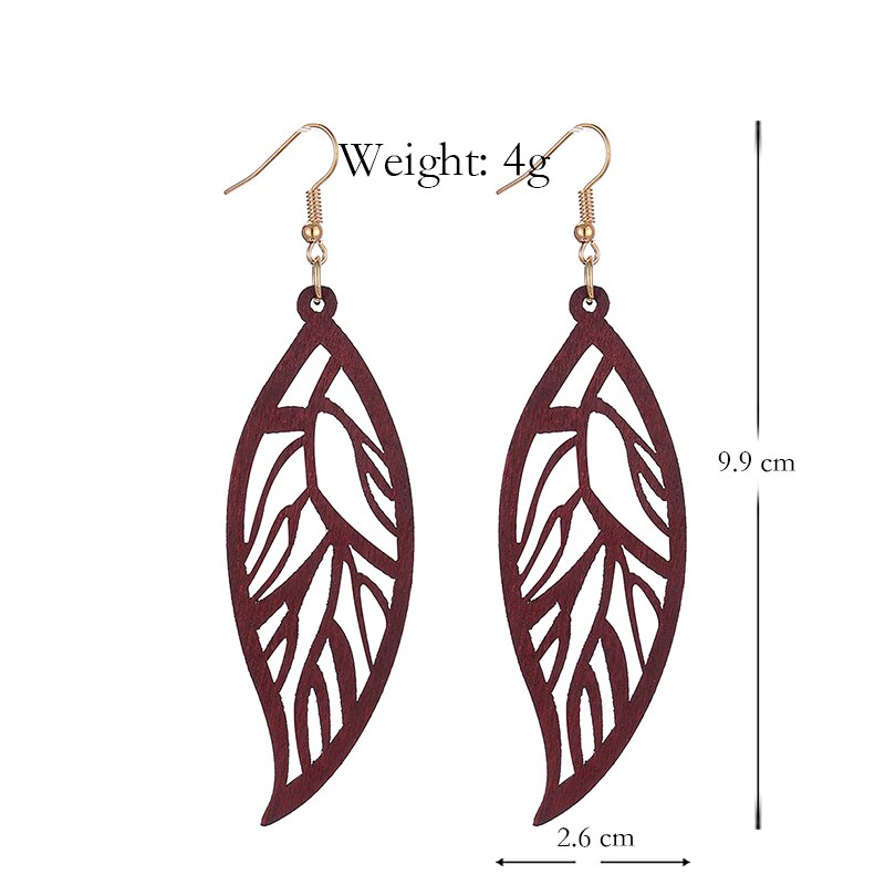 Boho Hollow Wood Pattern Leaf Pendant Earrings