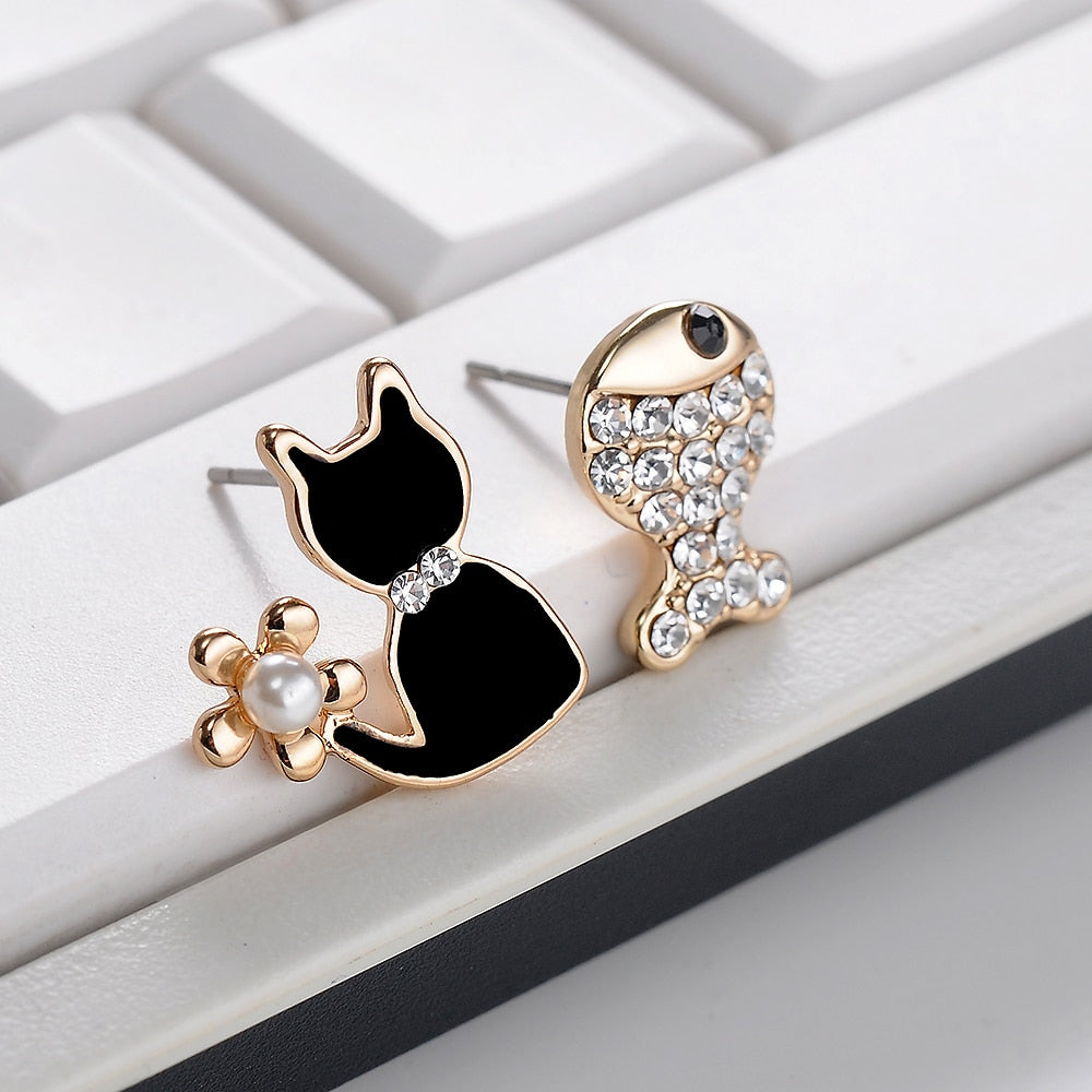 Pearl Jewelry Earrings Cat Shape