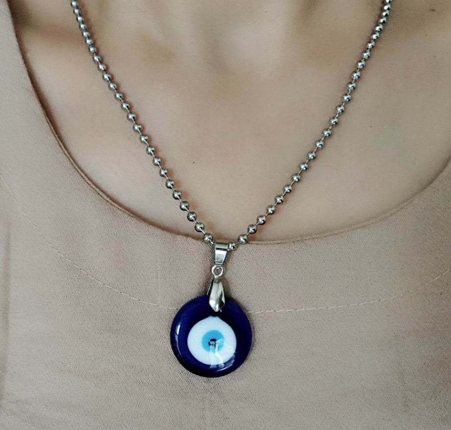 Deep Sea Blue Evil Eye Pendant Necklace