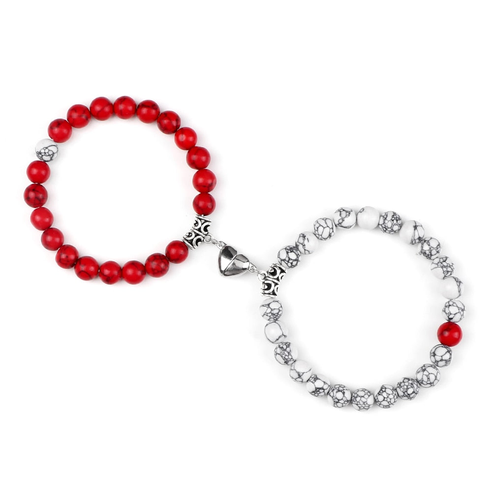 2pcs/set Natural Stone Beads Bracelet for Lovers Heart Magnet Attraction