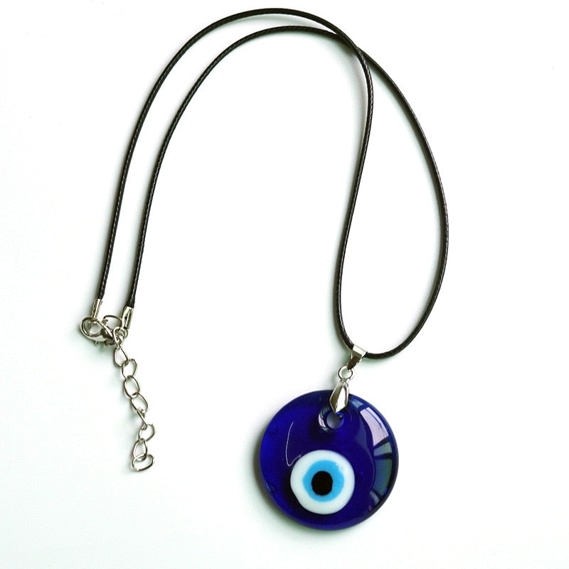 Deep Sea Blue Evil Eye Pendant Necklace