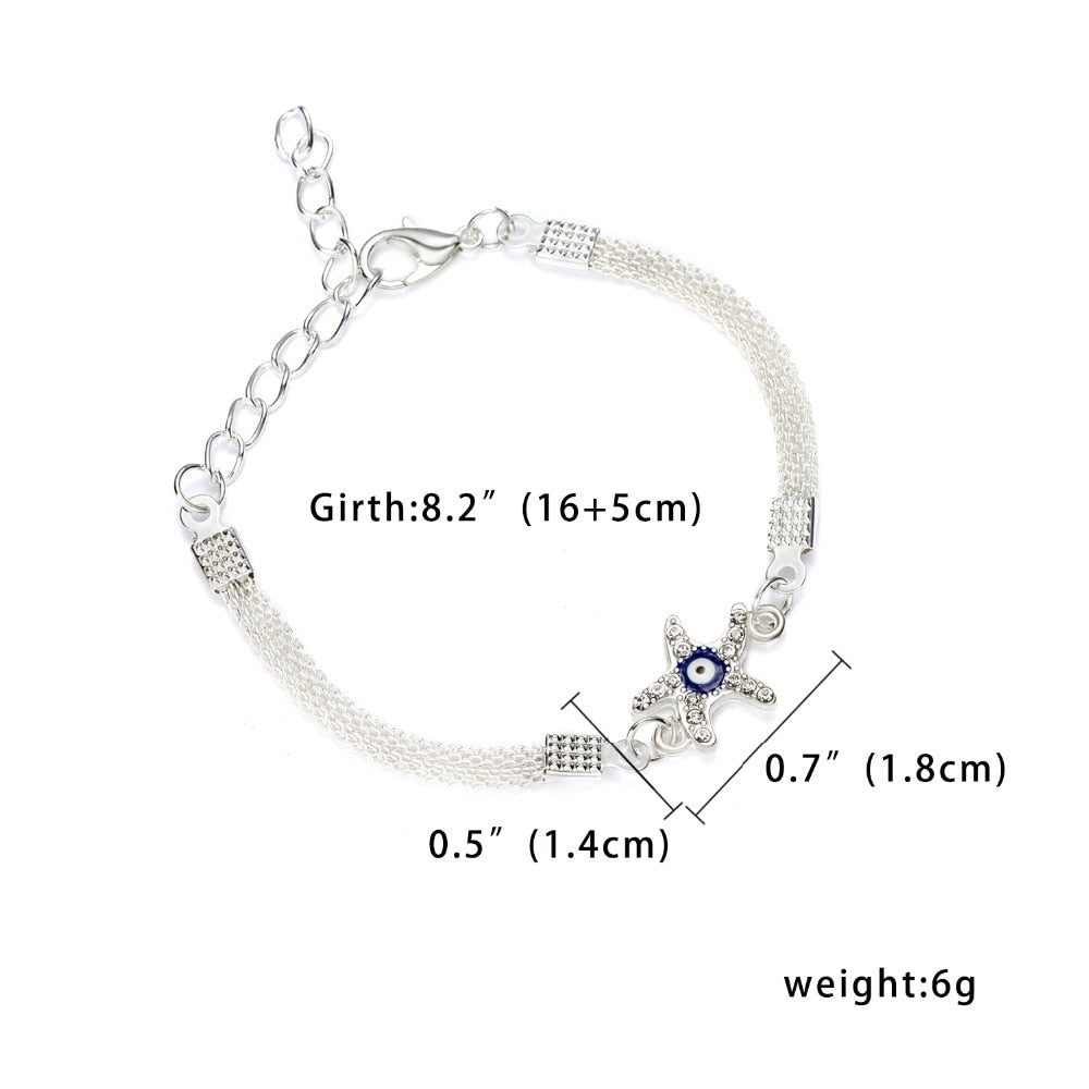 Luxury Silver Plated CZ Crystal Blue Evil Eye Bracelet Turkish Lucky Hand Heart Butterfly Charm Bracelet for Women Men Jewelry