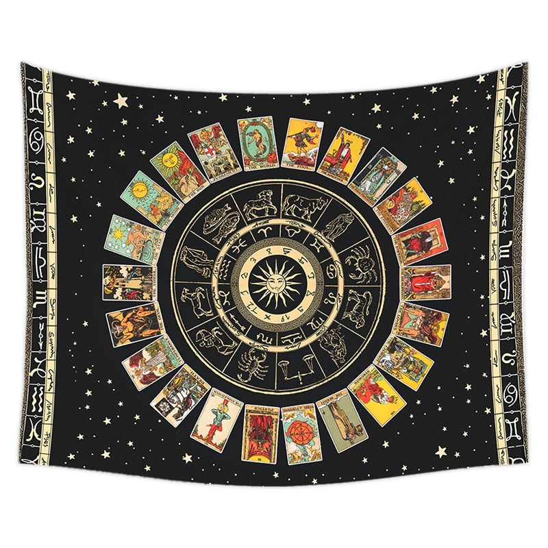 Tarot Card Mandala Tapestry Wheel of the Zodiac