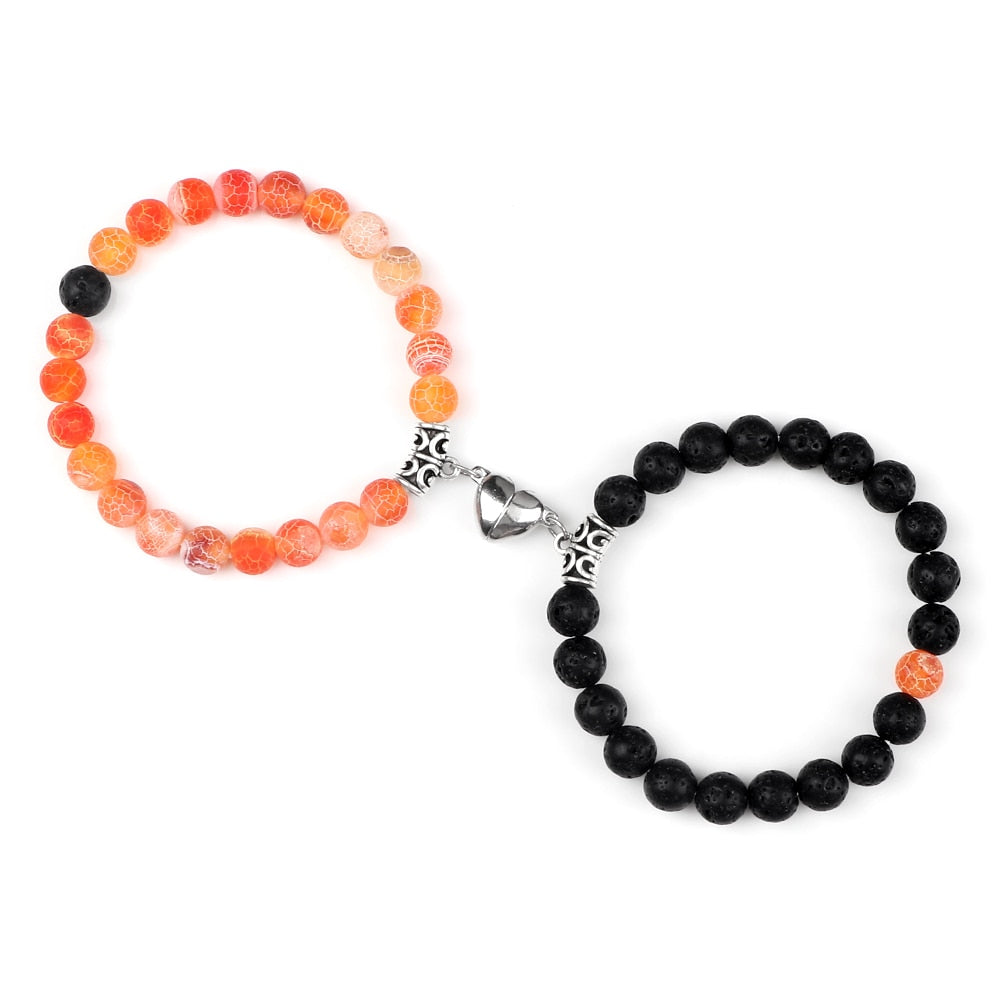 2pcs/set Natural Stone Beads Bracelet for Lovers Heart Magnet Attraction