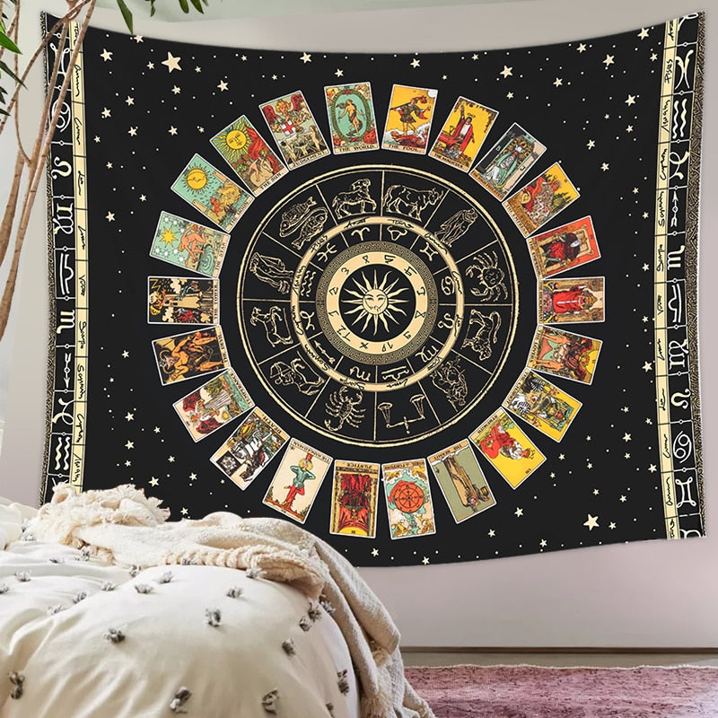 Tarot Card Mandala Tapestry Wheel of the Zodiac