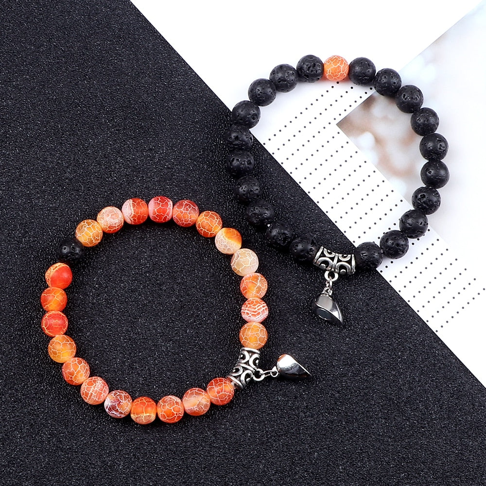 2pcs/set Natural Stone Beads Bracelet for Lovers Heart Magnet Attraction