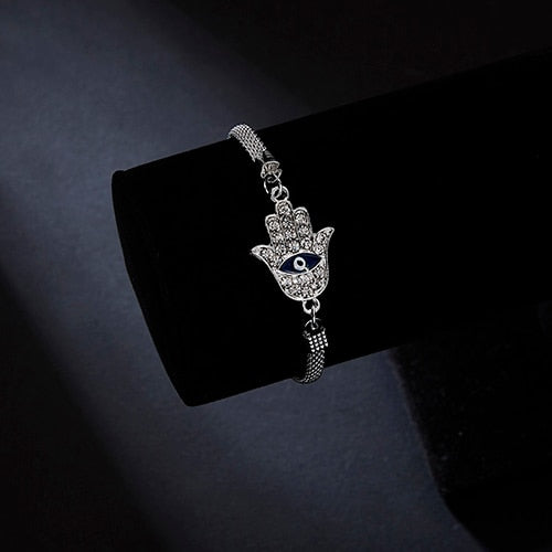 Luxury Silver Plated CZ Crystal Blue Evil Eye Bracelet Turkish Lucky Hand Heart Butterfly Charm Bracelet for Women Men Jewelry