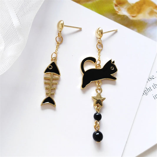 Fashion cat, fish bone asymmetry earrings