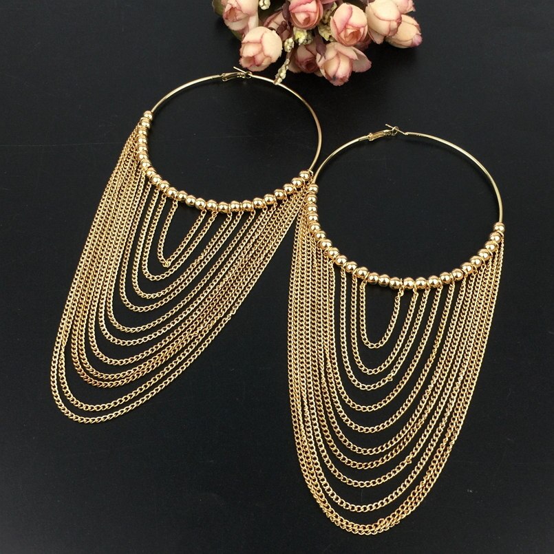 Chain Dangle Earrings Gold Color