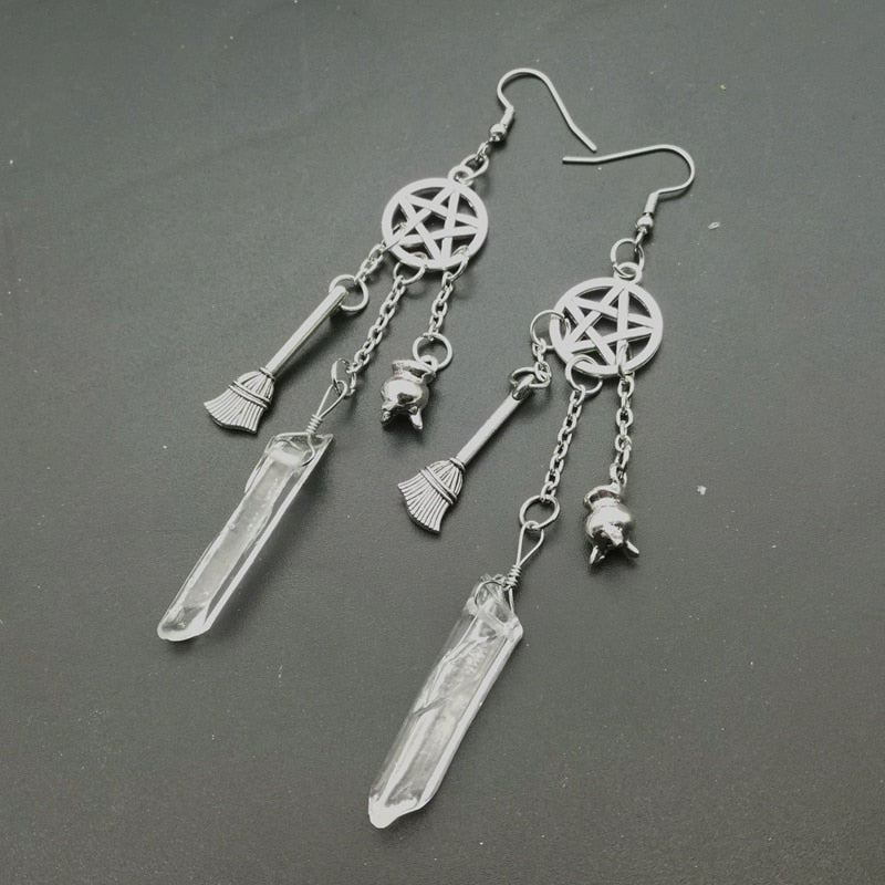 Raw Clear Crystal Quartz Earrings