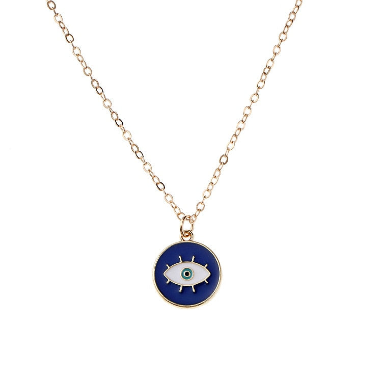 Deep Sea Blue Evil Eye Pendant Necklace