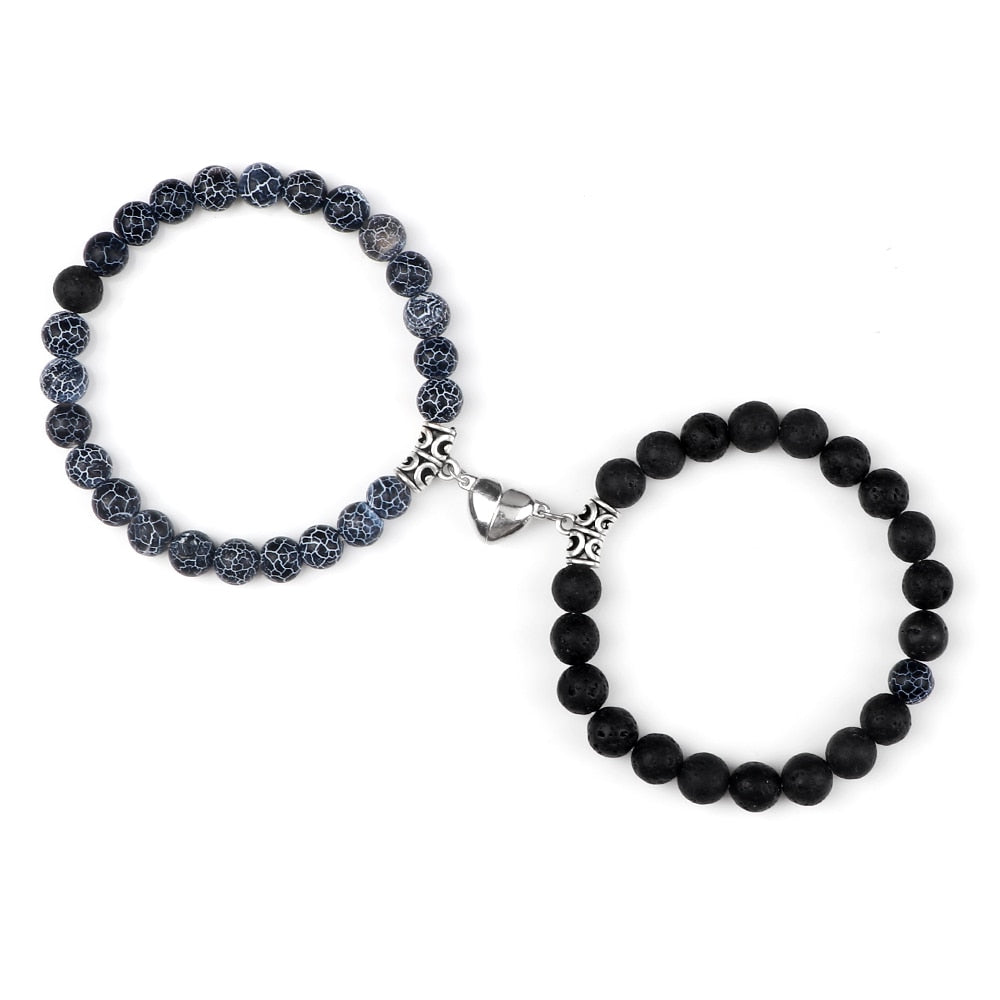 2pcs/set Natural Stone Beads Bracelet for Lovers Heart Magnet Attraction