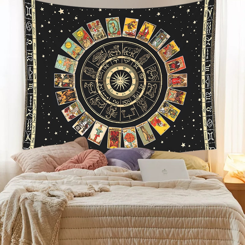 Tarot Card Mandala Tapestry Wheel of the Zodiac