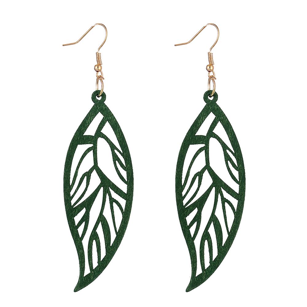 Boho Hollow Wood Pattern Leaf Pendant Earrings