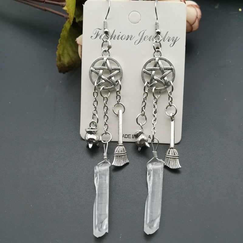 Raw Clear Crystal Quartz Earrings