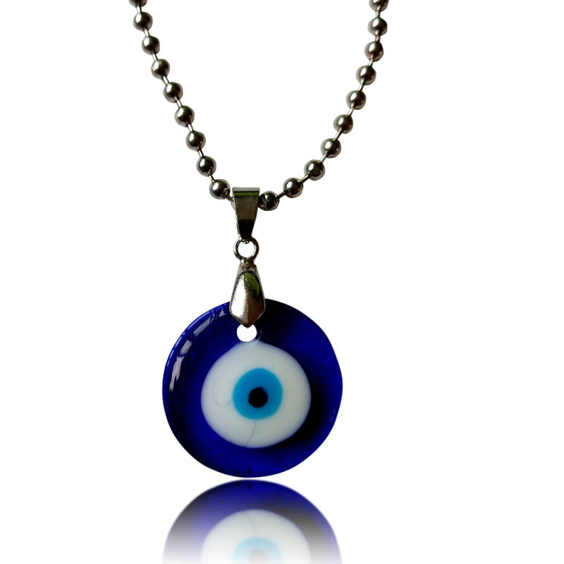 Deep Sea Blue Evil Eye Pendant Necklace