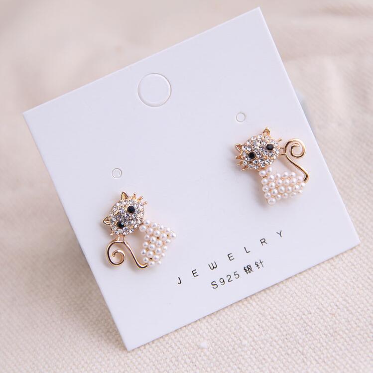 Pearl Jewelry Earrings Cat Shape