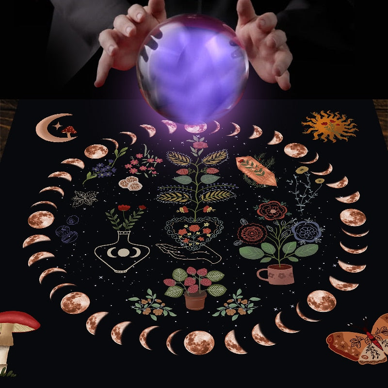 Moon Phase Botanical Celestial Altar Cloth