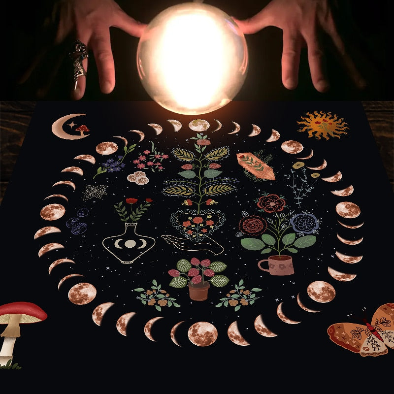Moon Phase Botanical Celestial Altar Cloth