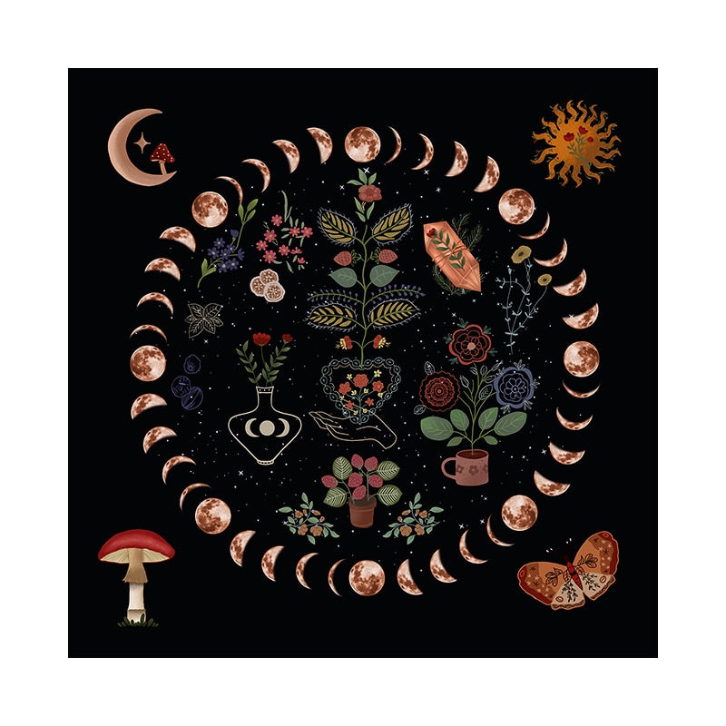 Moon Phase Botanical Celestial Altar Cloth