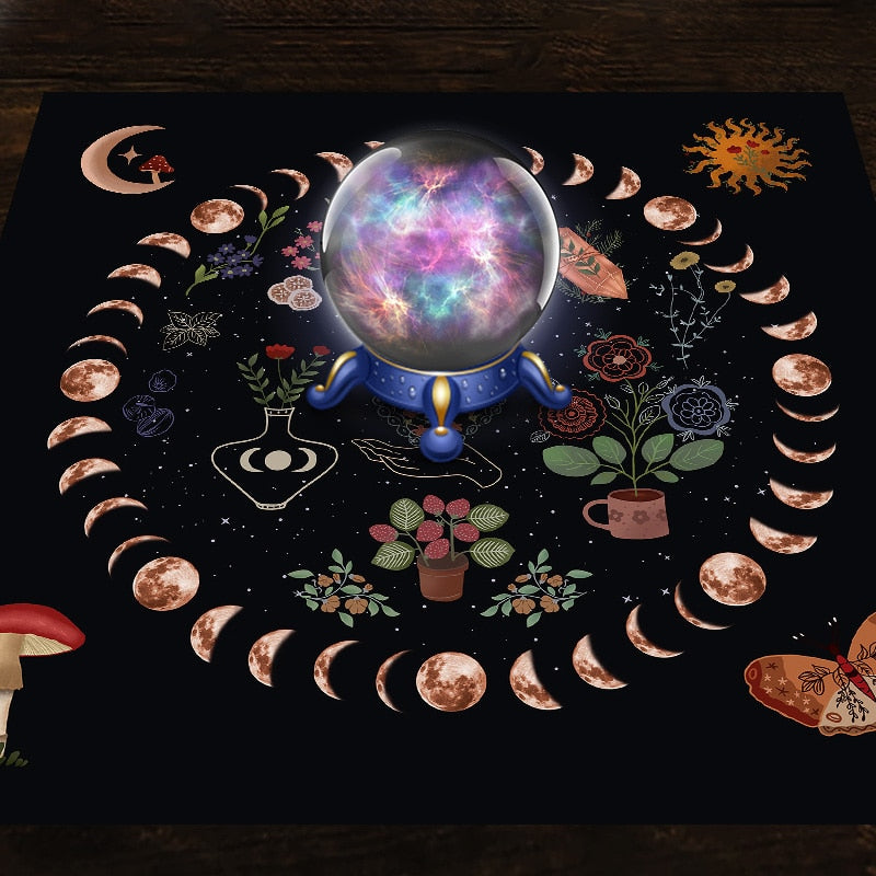 Moon Phase Botanical Celestial Altar Cloth